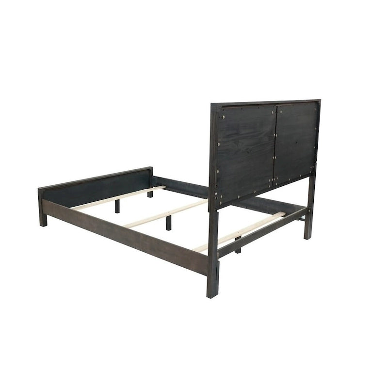 Lit grand format 1 place contemporain rustique en bois expresso, tête de lit motif X, mobilier de chambre au look unique
