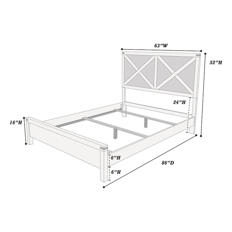 Lit grand format 1 place contemporain rustique en bois expresso, tête de lit motif X, mobilier de chambre au look unique