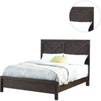 Lit grand format 1 place contemporain rustique en bois expresso, tête de lit motif X, mobilier de chambre au look unique
