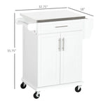 Îlot de cuisine sur roulettes, chariot de cuisine roulant avec comptoir en acier inoxydable, tiroir, porte-serviettes et porte-épices