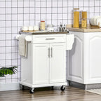 Îlot de cuisine sur roulettes, chariot de cuisine roulant avec comptoir en acier inoxydable, tiroir, porte-serviettes et porte-épices