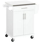 Îlot de cuisine sur roulettes, chariot de cuisine roulant avec comptoir en acier inoxydable, tiroir, porte-serviettes et porte-épices