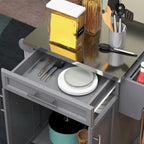 Îlot de cuisine sur roulettes, chariot de cuisine roulant avec comptoir en acier inoxydable, tiroir, porte-serviettes et porte-épices
