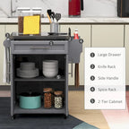 Îlot de cuisine sur roulettes, chariot de cuisine roulant avec comptoir en acier inoxydable, tiroir, porte-serviettes et porte-épices