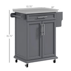 Îlot de cuisine sur roulettes, chariot de cuisine roulant avec comptoir en acier inoxydable, tiroir, porte-serviettes et porte-épices