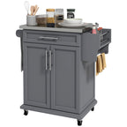 Îlot de cuisine sur roulettes, chariot de cuisine roulant avec comptoir en acier inoxydable, tiroir, porte-serviettes et porte-épices