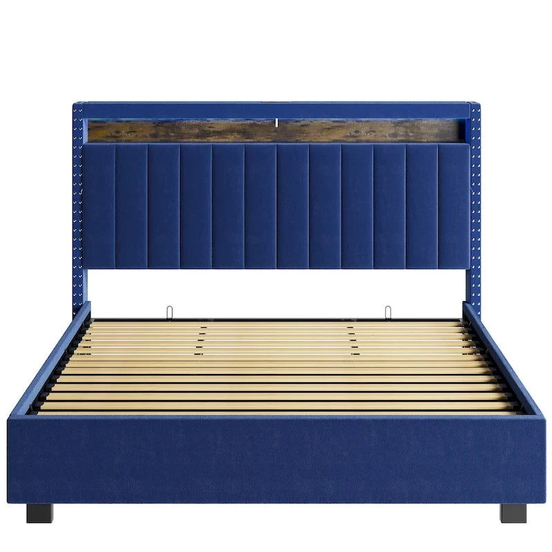 Lit de rangement de luxe avec vérin à gaz et lumières LED