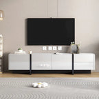 Meuble TV blanc de 74 po avec fini lustré et rangement, pour téléviseurs jusqu'à 80 po