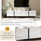 Meuble TV blanc de 74 po avec fini lustré et rangement, pour téléviseurs jusqu'à 80 po