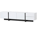 Meuble TV blanc de 74 po avec fini lustré et rangement, pour téléviseurs jusqu'à 80 po