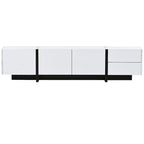 Meuble TV blanc de 74 po avec fini lustré et rangement, pour téléviseurs jusqu'à 80 po