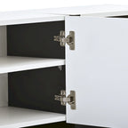 Meuble TV blanc de 74 po avec fini lustré et rangement, pour téléviseurs jusqu'à 80 po