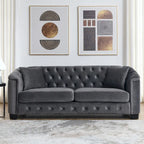 Canapé 3 places en velours moderne gris 77 avec dossiers capitonnés et clous décoratifs