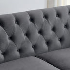 Canapé 3 places en velours moderne gris 77 avec dossiers capitonnés et clous décoratifs