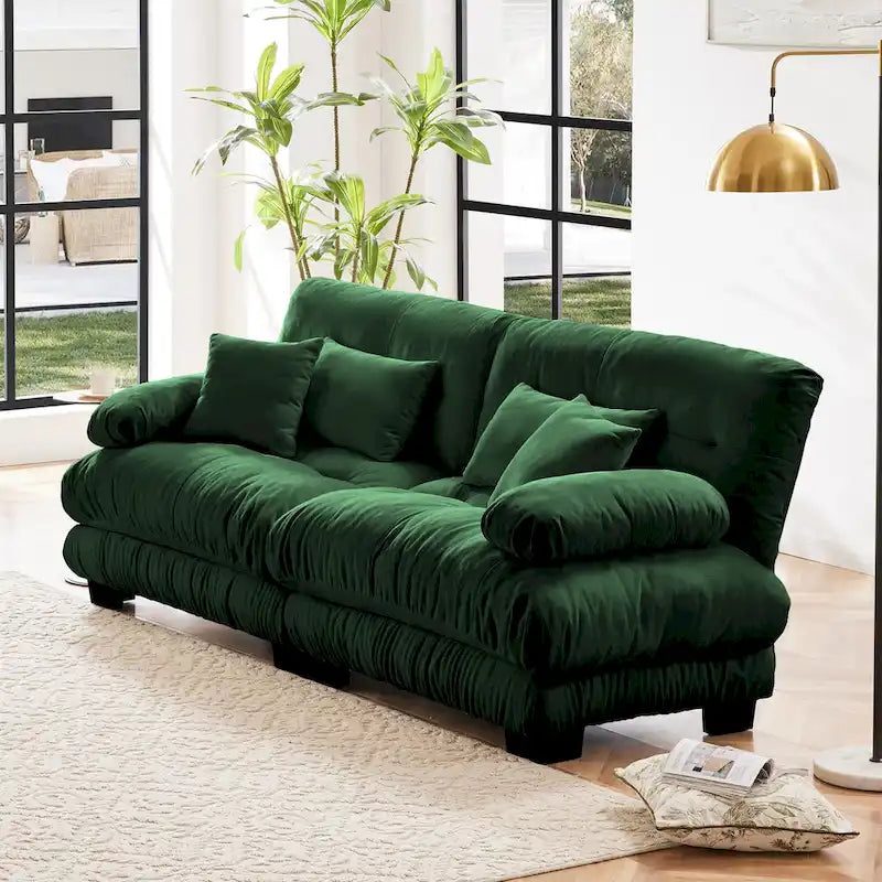 Canapé 2 places Cloud pour salon avec 2 coussins lombaires et 2 coussins décoratifs, vert