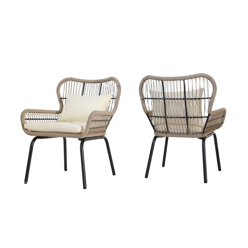 Fauteuils club d'intérieur en acier et corde avec coussins