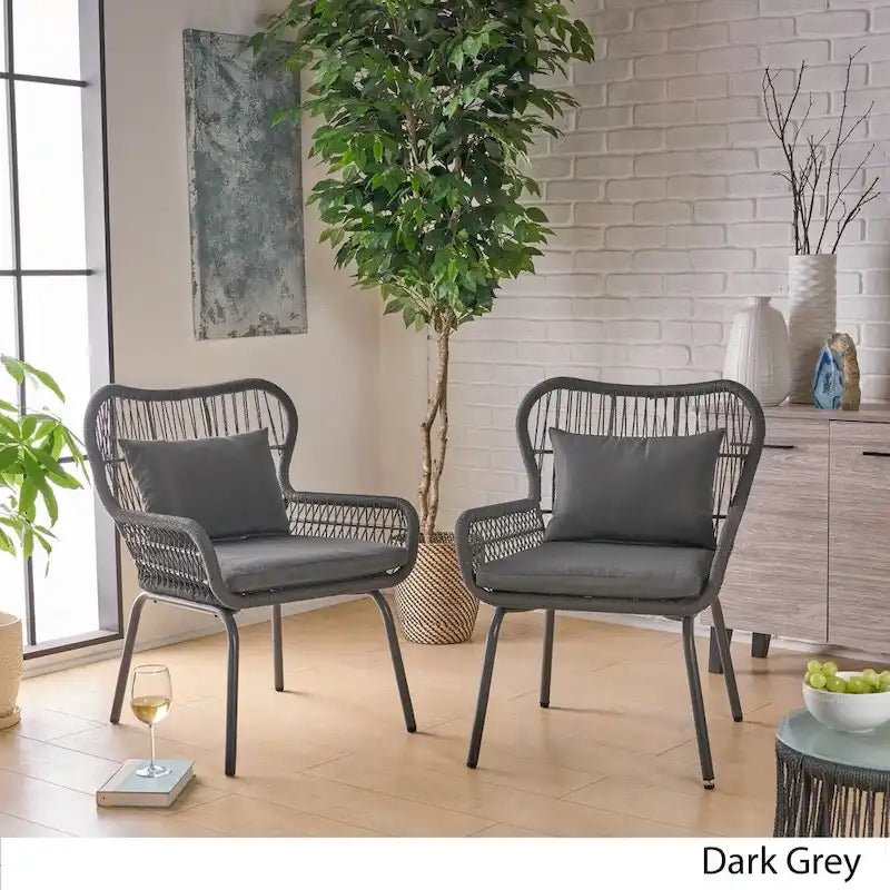 Fauteuils club d'intérieur en acier et corde avec coussins