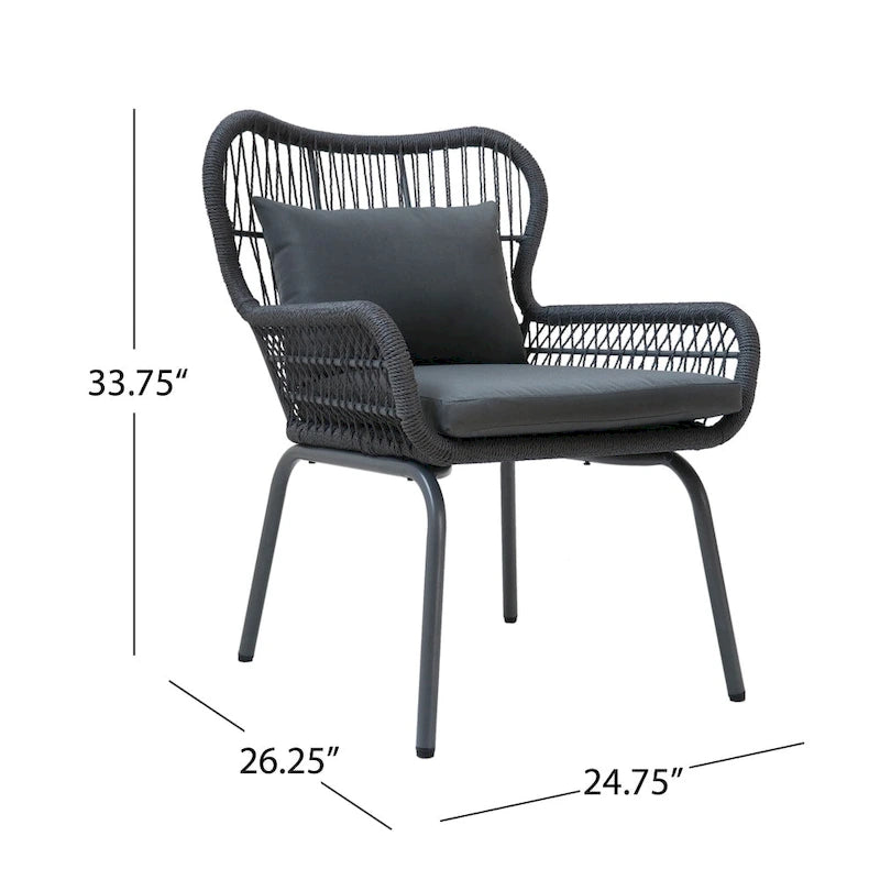 Fauteuils club d'intérieur en acier et corde avec coussins