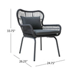 Fauteuils club d'intérieur en acier et corde avec coussins