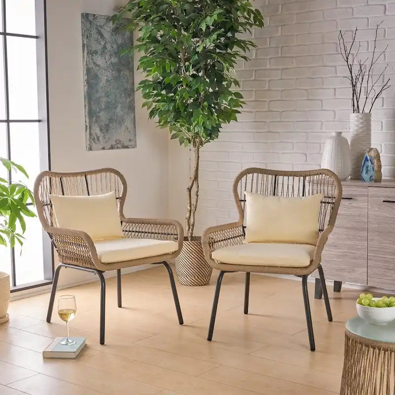 Fauteuils club d'intérieur en acier et corde avec coussins