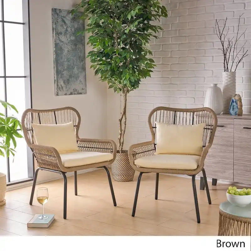 Fauteuils club d'intérieur en acier et corde avec coussins