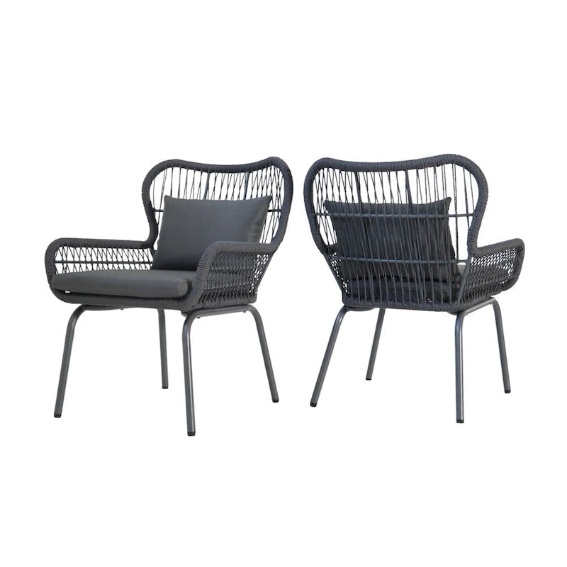 Fauteuils club d'intérieur en acier et corde avec coussins
