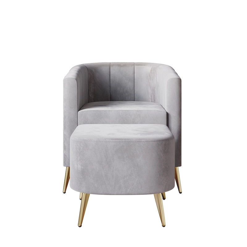 Fauteuil d'appoint moderne en velours doux avec pouf