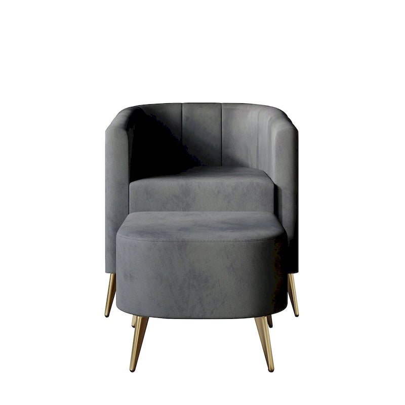 Fauteuil d'appoint moderne en velours doux avec pouf