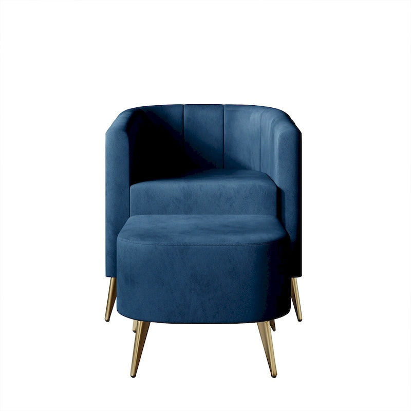 Fauteuil d'appoint moderne en velours doux avec pouf