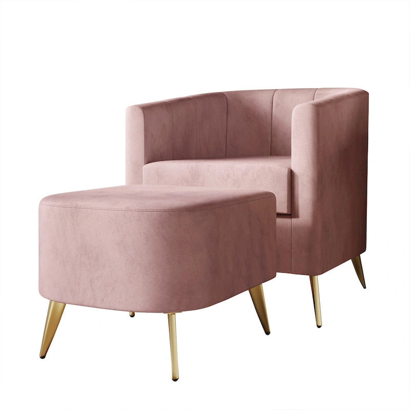 Fauteuil d'appoint moderne en velours doux avec pouf