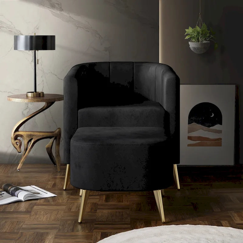 Fauteuil d'appoint moderne en velours doux avec pouf