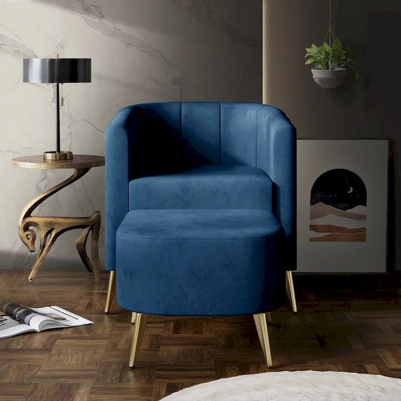 Fauteuil d'appoint moderne en velours doux avec pouf