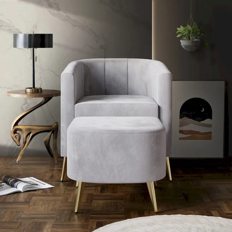 Fauteuil d'appoint moderne en velours doux avec pouf