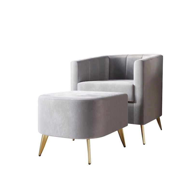 Fauteuil d'appoint moderne en velours doux avec pouf