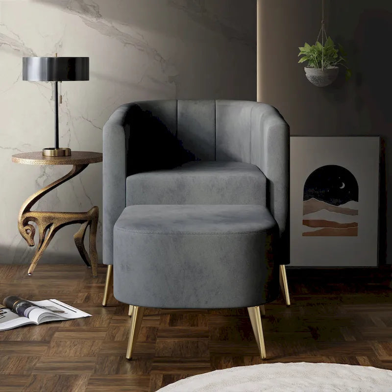 Fauteuil d'appoint moderne en velours doux avec pouf