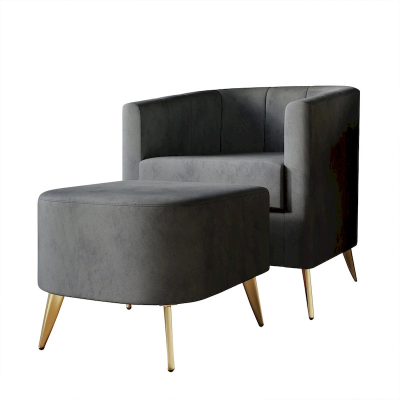 Fauteuil d'appoint moderne en velours doux avec pouf