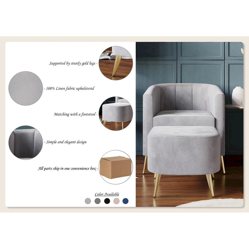 Fauteuil d'appoint moderne en velours doux avec pouf