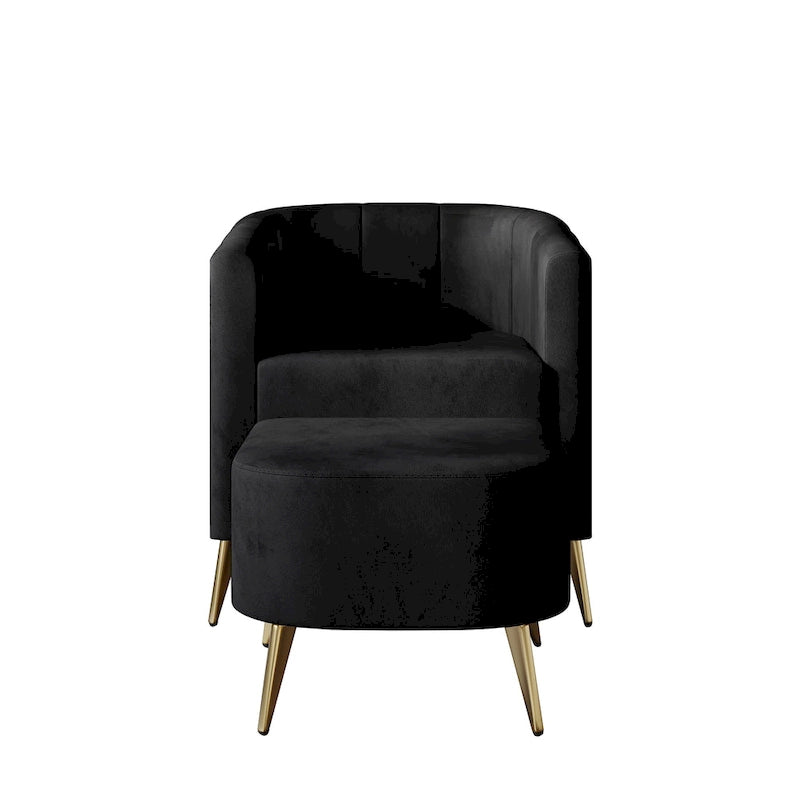 Fauteuil d'appoint moderne en velours doux avec pouf