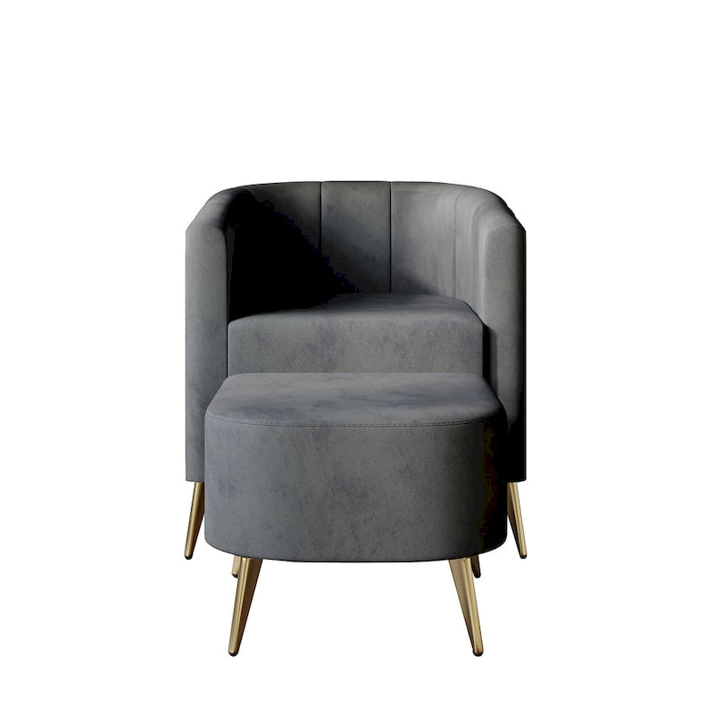 Fauteuil d'appoint moderne en velours doux avec pouf