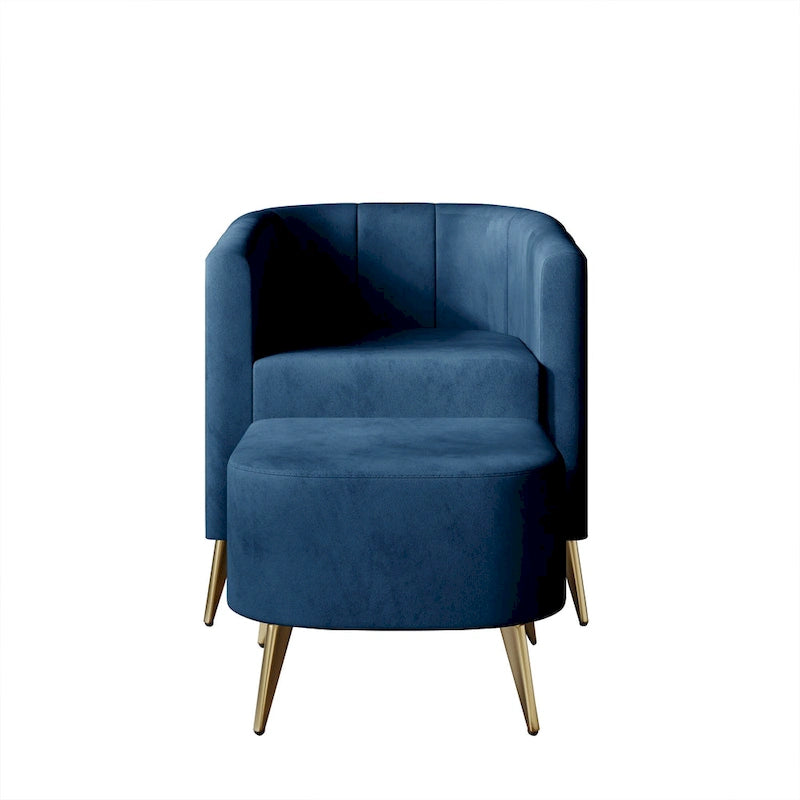 Fauteuil d'appoint moderne en velours doux avec pouf