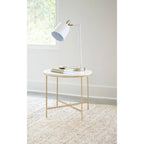 Table d'appoint ronde en faux marbre avec pieds en métal blanc et doré