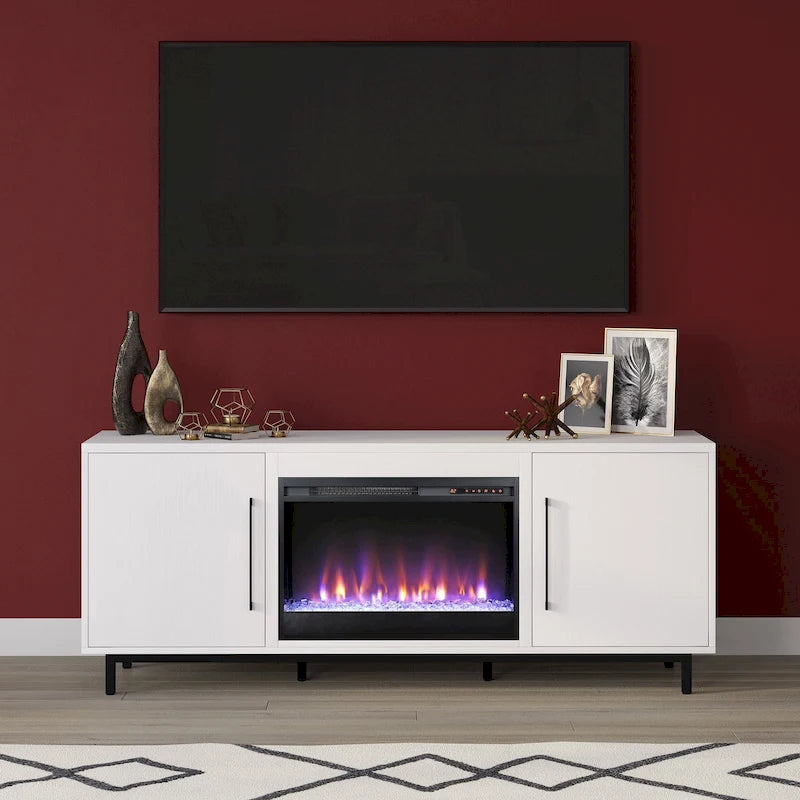 Meuble TV rectangulaire avec cheminée à cristaux pour téléviseurs jusqu'à 75 pouces