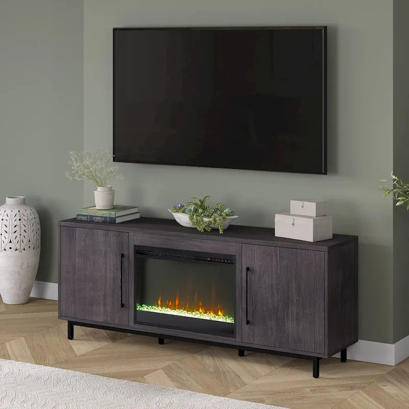 Meuble TV rectangulaire avec cheminée à cristaux pour téléviseurs jusqu'à 75 pouces