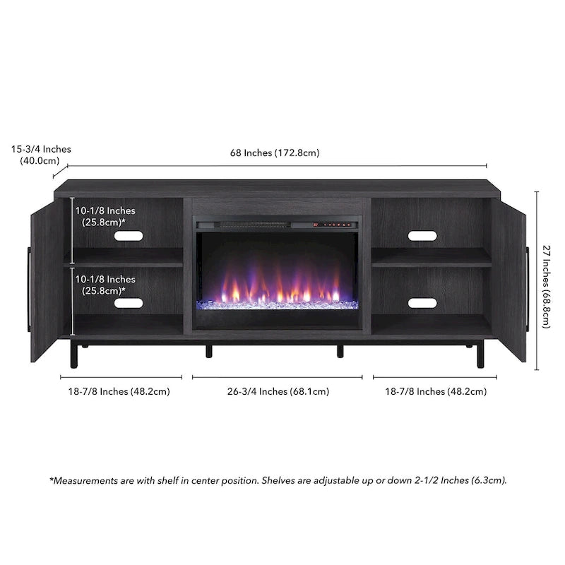 Meuble TV rectangulaire avec cheminée à cristaux pour téléviseurs jusqu'à 75 pouces