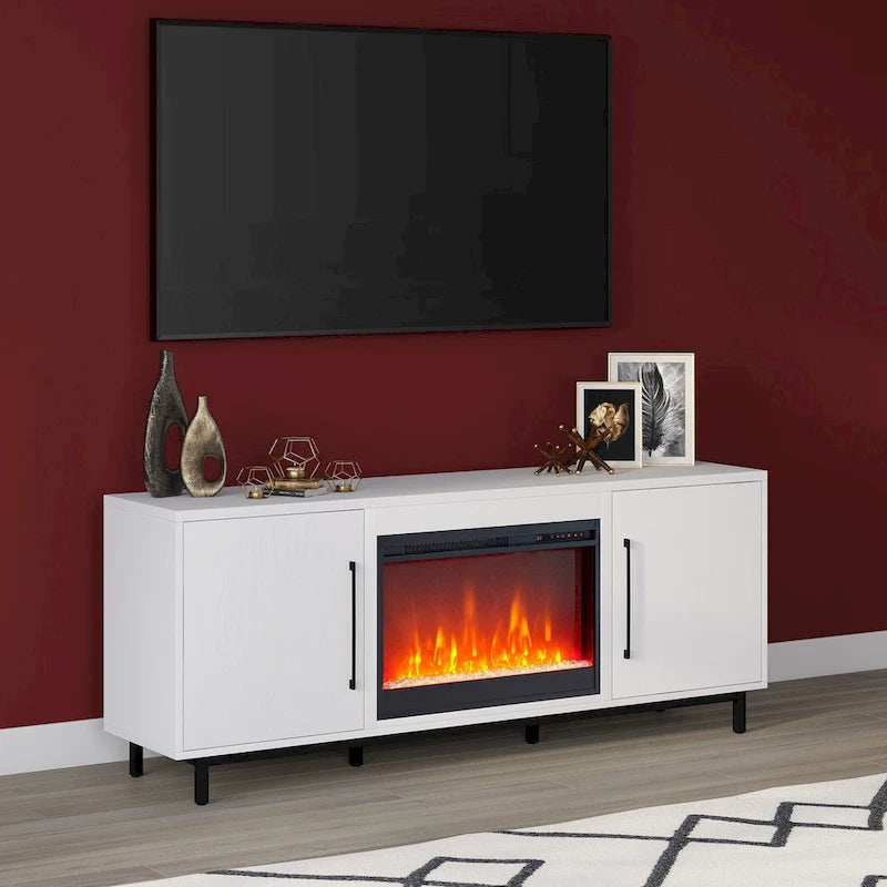 Meuble TV rectangulaire avec cheminée à cristaux pour téléviseurs jusqu'à 75 pouces