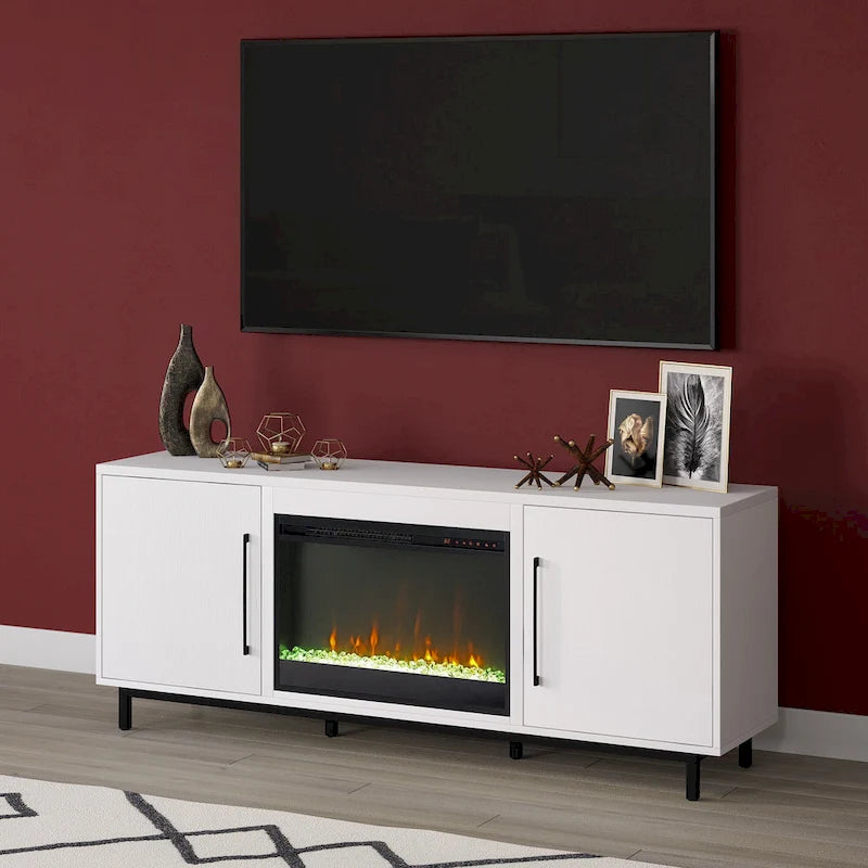 Meuble TV rectangulaire avec cheminée à cristaux pour téléviseurs jusqu'à 75 pouces