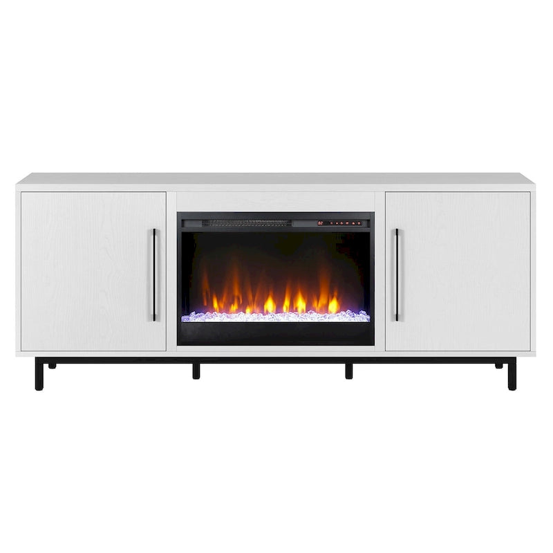 Meuble TV rectangulaire avec cheminée à cristaux pour téléviseurs jusqu'à 75 pouces
