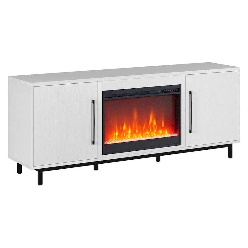 Meuble TV rectangulaire avec cheminée à cristaux pour téléviseurs jusqu'à 75 pouces