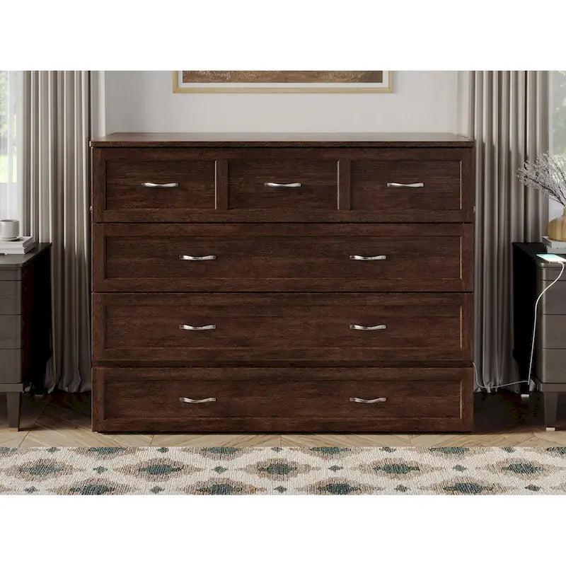 Armoire lit escamotable double avec matelas, couleur ambre brûlé