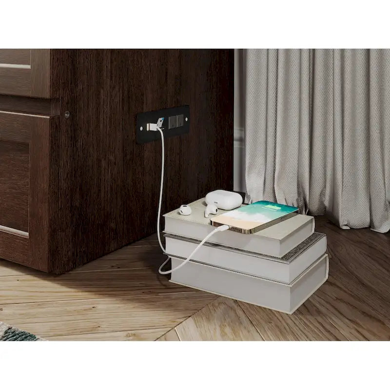 Armoire lit escamotable double avec matelas, couleur ambre brûlé